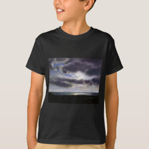 Camiseta Pôr do sol sobre a pintura a aquarela do lago
