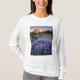 Camiseta Pôr do sol sobre o Mt. Adams e um prado subalpino