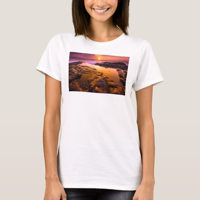 Camiseta Pôr do sol sobre poças de maré, Havaí (Frente)