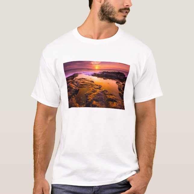 Camiseta Pôr do sol sobre poças de maré, Havaí (Frente)