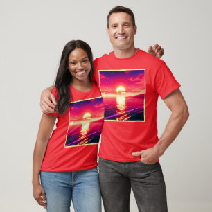 Camiseta Pôr do Sol Synthwave Digital Reflexo do Mar