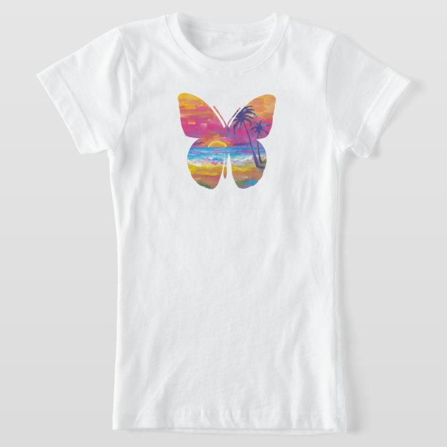 Camiseta Pôr do sol tropical borboleta (Postura )
