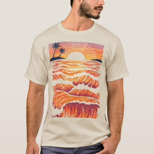 Camiseta Pôr do sol vibrante sobre palmeiras e ilha do ocea