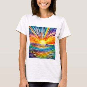 Camiseta Pôr do sol vívido sobre a reflexão da água Arte Di