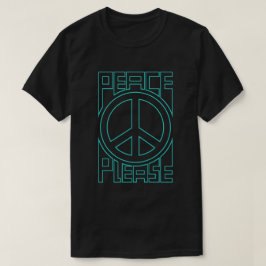 Camiseta Por Favor Paz Letreiro Contorno Turquesa