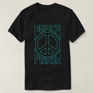 Camiseta Por Favor Paz Letreiro Contorno Turquesa