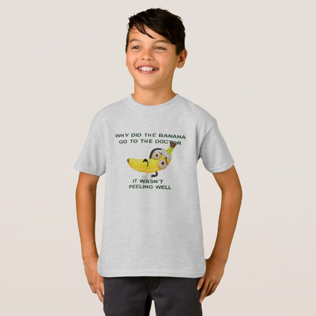 Camiseta por que a banana vai para a piada do médico. (Frente Completa)