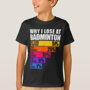 Camiseta Por que eu perco no humor do badminton