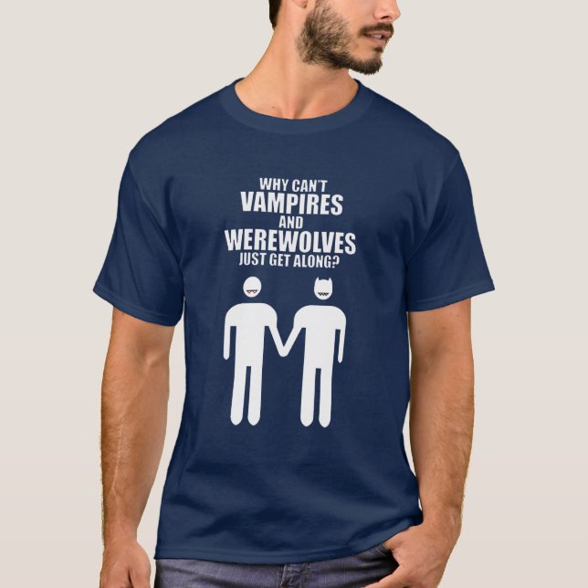 CAMISETA POR QUE VAMPIRES E WEREWOLVES NÃO PODEM SAIR? (Frente)