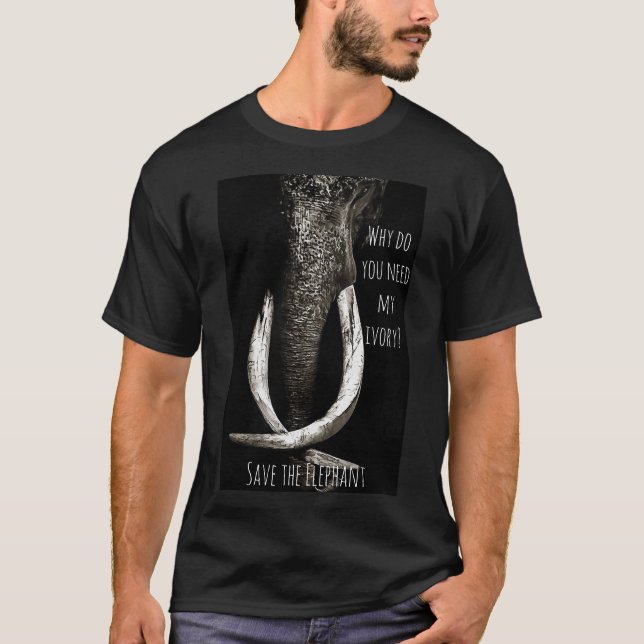 Camiseta Por que você precisa do meu elefante preto e branc (Frente)
