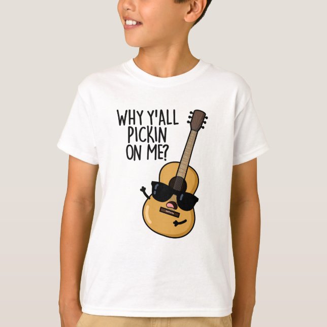 Camiseta Por que vocês me pegam um trocadilho de violão eng (Frente)