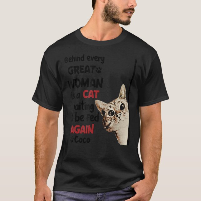 Camiseta Por Trás De Cada Excelente, Uma Gata Espera Para S (Frente)