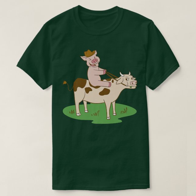 Camiseta Porco Andando Um Prêmio De Fazenda De Vaca (Frente do Design)