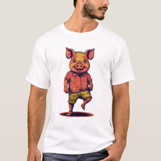 Camiseta Porco Antropomórfico No Nó Neon Retro-Pop