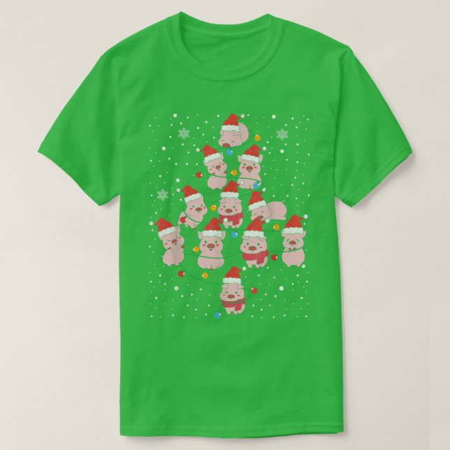 Camiseta Porco Árvore De Natal Acende Porcos Engraçados Xma (Frente do Design)