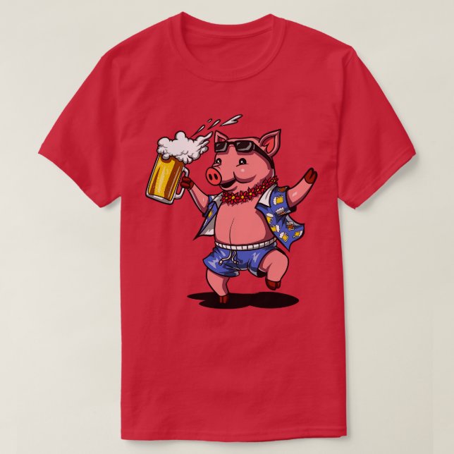 Camiseta Porco Bebendo De Vinho Porco Fazenda Engraçado (Frente do Design)