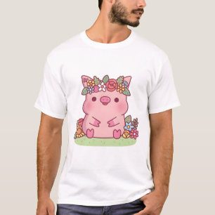 Camiseta Porco Bonito Com Flor De Coroa Flor