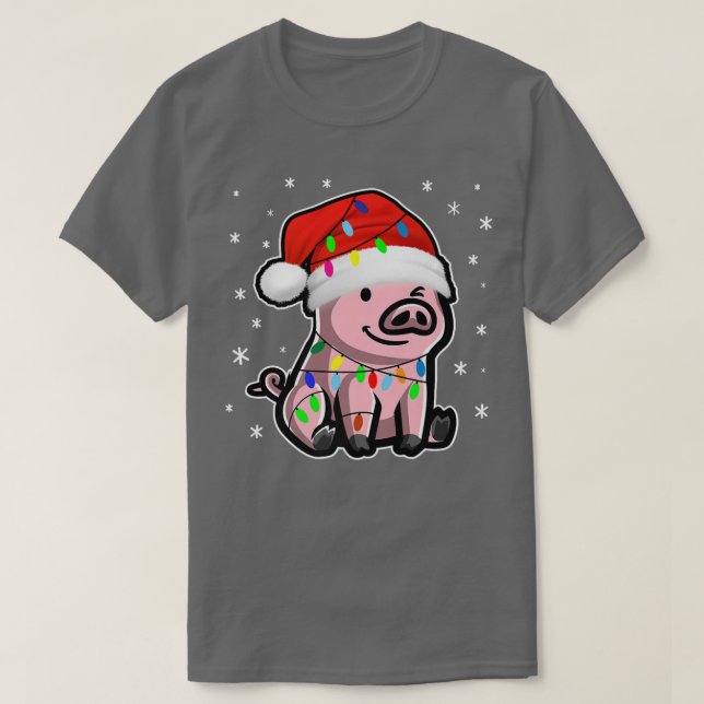 Camiseta Porco Bonito com Luzes de Natal para Pig Lovers Cu (Frente do Design)