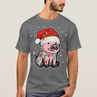 Camiseta Porco Bonito com Luzes de Natal para Pig Lovers Cu