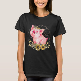 Camiseta Porco Bonito Com Porco Pequeno De Girassol