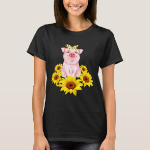 Camiseta Porco Bonito Com Porco Pequeno De Girassol Com Ban