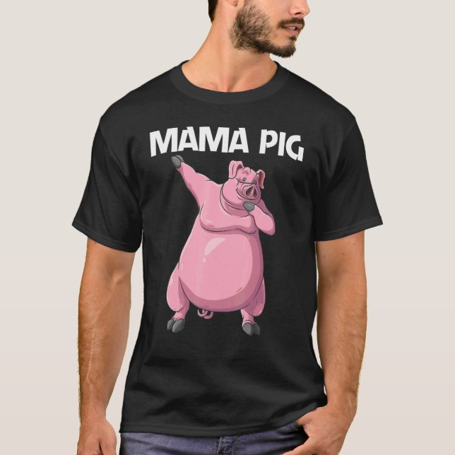 Camiseta Porco Bonito Para Mulheres Mãe Comida Animal (Frente)