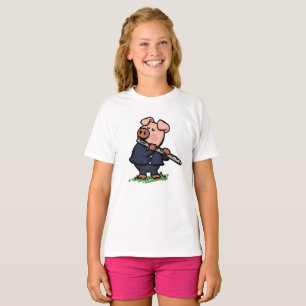 Camiseta Porco bonito tocando cartoon de flauta  escolher c