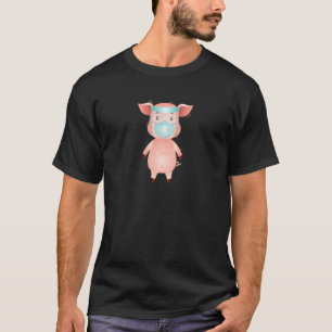 Camiseta Porco Bonito Vestindo Máscara Engraçado Mini Porco