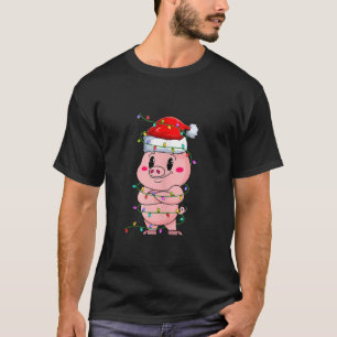 Camiseta Porco Bonito Vestindo Santa Hat Xmas Pig Lover Chr