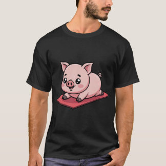 Camiseta Porco Chibi Engraçado Caindo Durante a Pose de Yog
