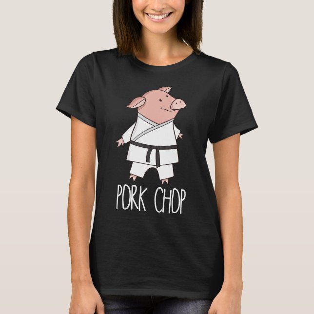 Camiseta Porco Chop Funny Pig Animal Pun Karate1 (Frente)