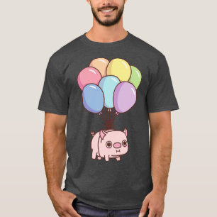 Camiseta Porco Chubby Bonito Com Balões Arco-Íris