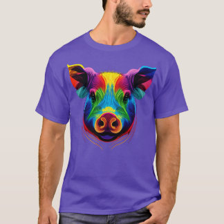 Camiseta Porco Cócio Rosto Colorido Rosto Rosto Encarado An