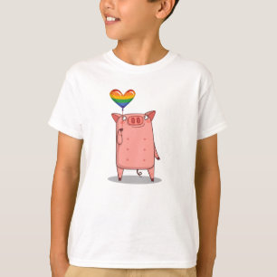 Camiseta Porco Com Balão Arco-Íris