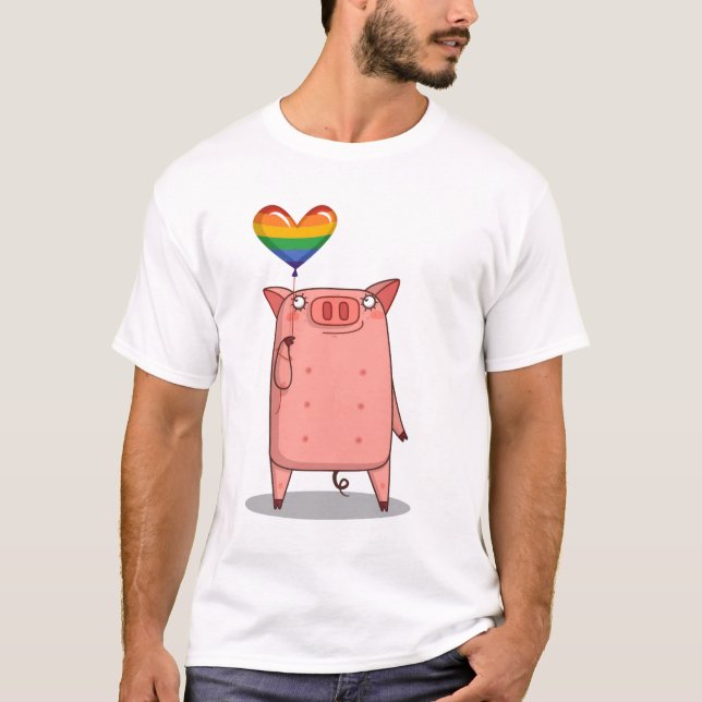 Camiseta Porco Com Balão Arco-Íris (Frente)