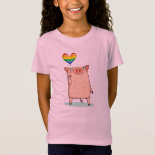 Camiseta Porco Com Balão Arco-Íris