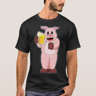Camiseta Porco com Copo de Cerveja