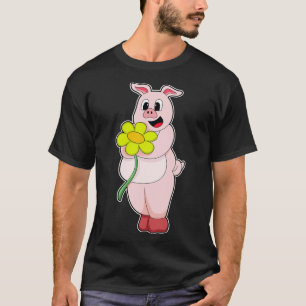 Camiseta Porco com Flor Amarela