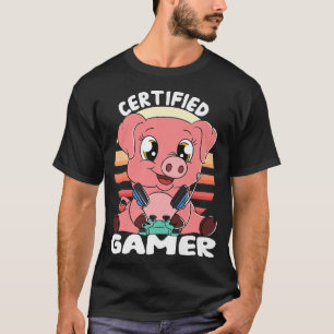 Camiseta Porco com o jogador de jogos com fone de ouvido do