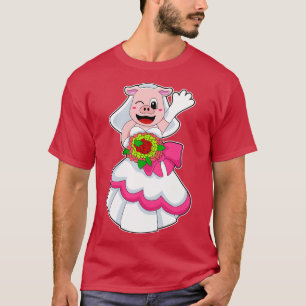 Camiseta Porco com vestido de Casamento Bando de Flores