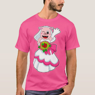 Camiseta Porco com vestido de Casamento Bando de Flores