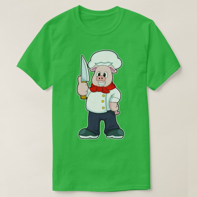Camiseta Porco como açougueiro com faca (Frente do Design)