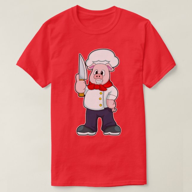 Camiseta Porco como açougueiro com faca (Frente do Design)