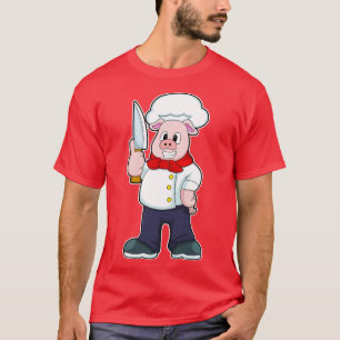 Camiseta Porco como açougueiro com faca