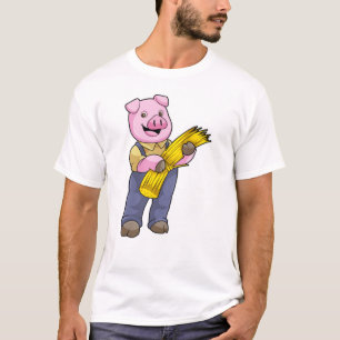 Camiseta Porco como agricultor com palha