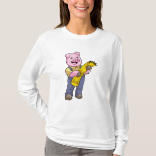 Camiseta Porco como agricultor com palha