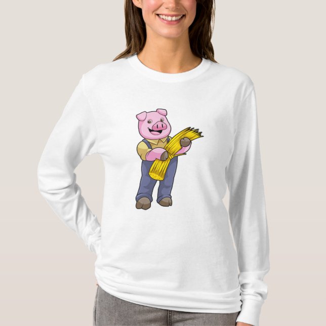 Camiseta Porco como agricultor com palha (Frente)