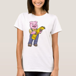 Camiseta Porco como agricultor com palha