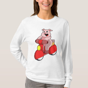 Camiseta Porco como Biker com Patinete