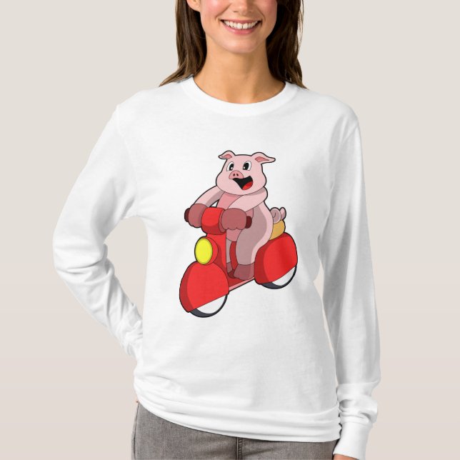 Camiseta Porco como Biker com Patinete (Frente)